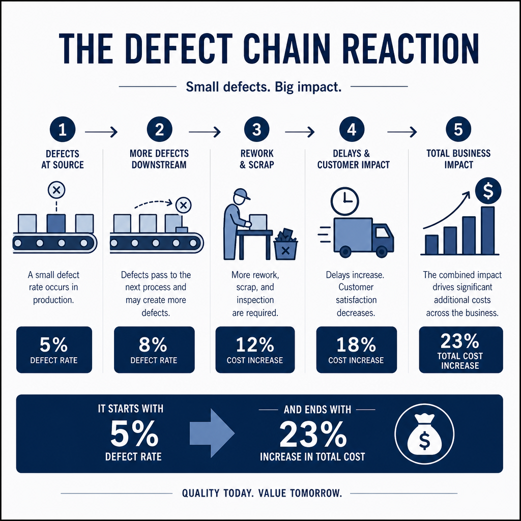 Failure multiplier framework: 5% defect becomes 23% cost