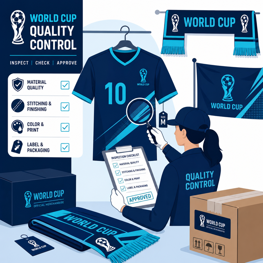 World Cup merchandise QC inspection illustration
