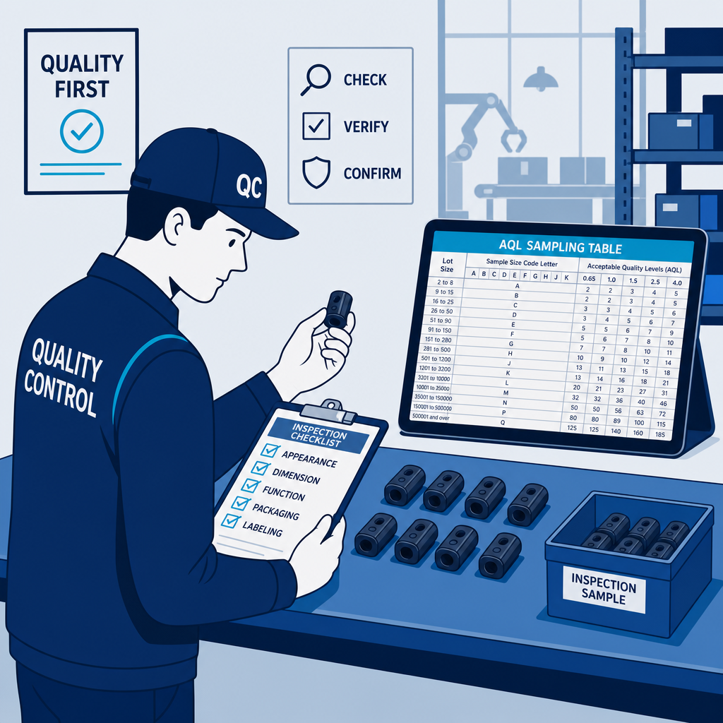 AQL sampling inspection - quality control inspector checking products