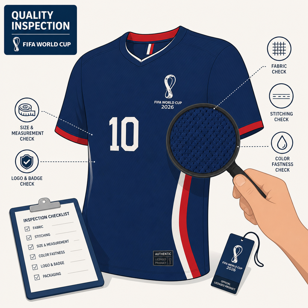 World Cup merchandise quality inspection flat illustration